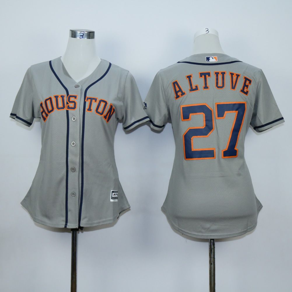 Women Houston Astros #27 Altuve Grey MLB Jerseys->women mlb jersey->Women Jersey